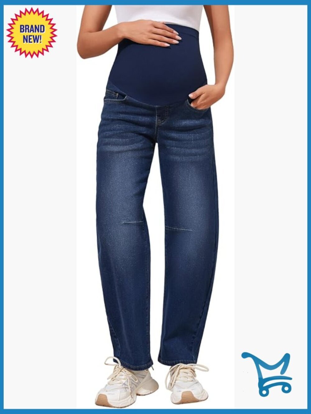 Maternity Barrel Jeans Over Belly Stretch Baggy Pregnancy Denim Pants